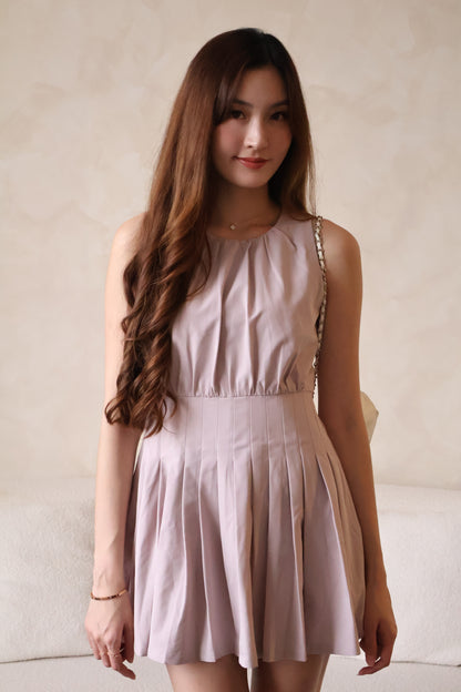 Suzy Pleated Romper Dress In Lilac