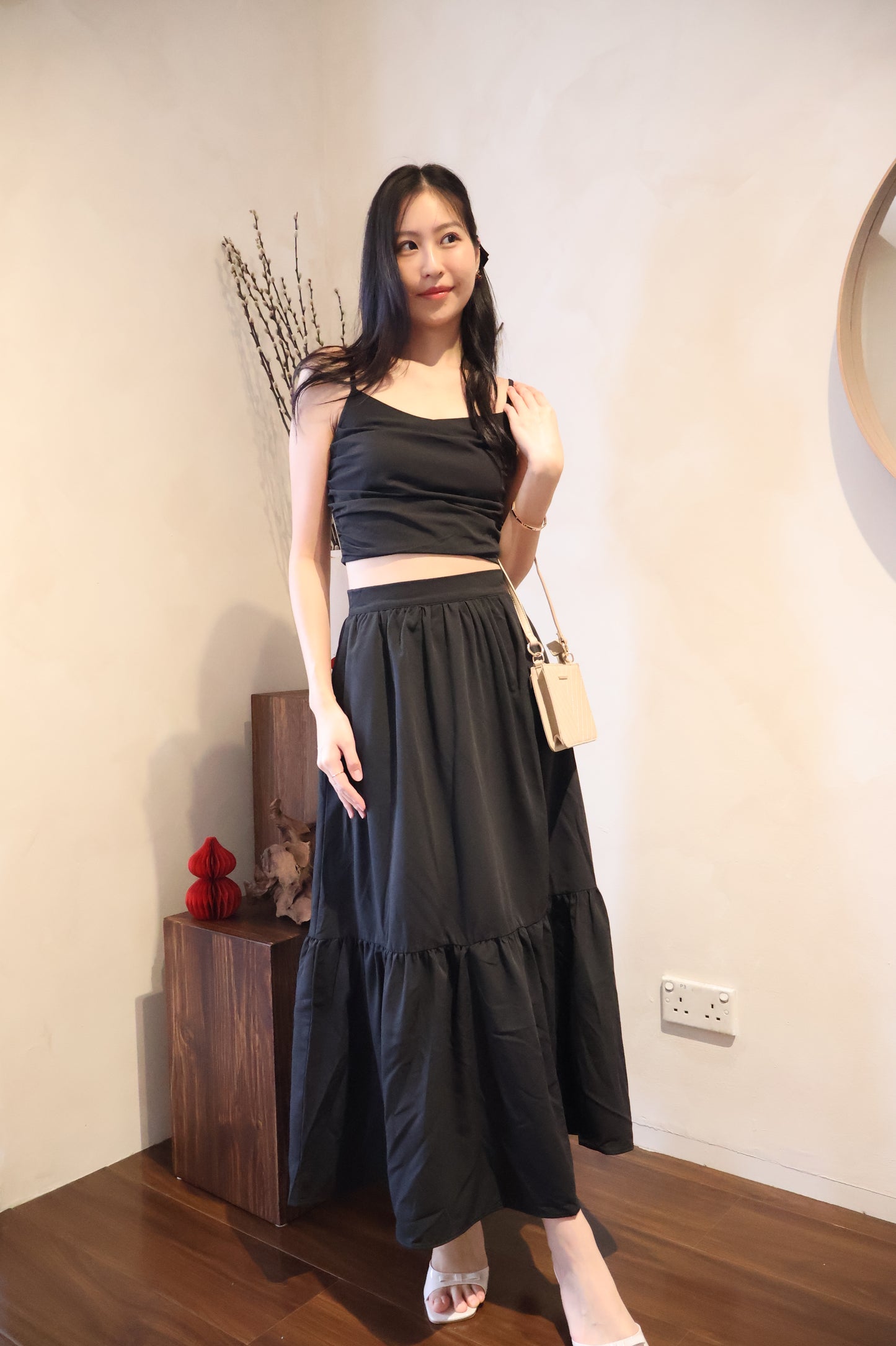 Enchanted Ruffles Midi Co-Ords Set In Black