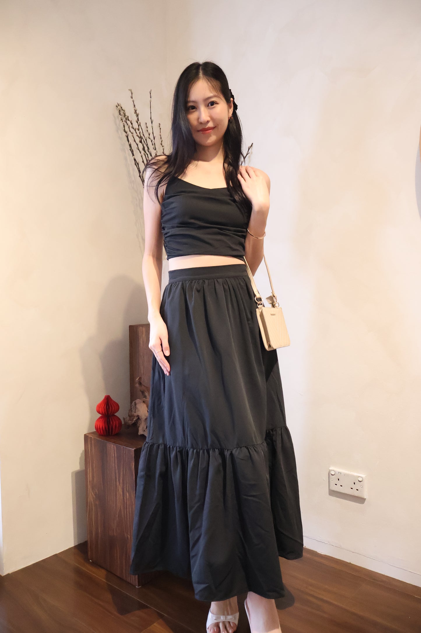 Enchanted Ruffles Midi Co-Ords Set In Black