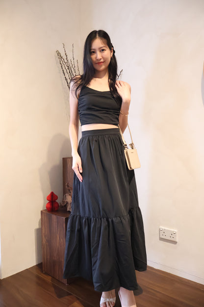 Enchanted Ruffles Midi Co-Ords Set In Black