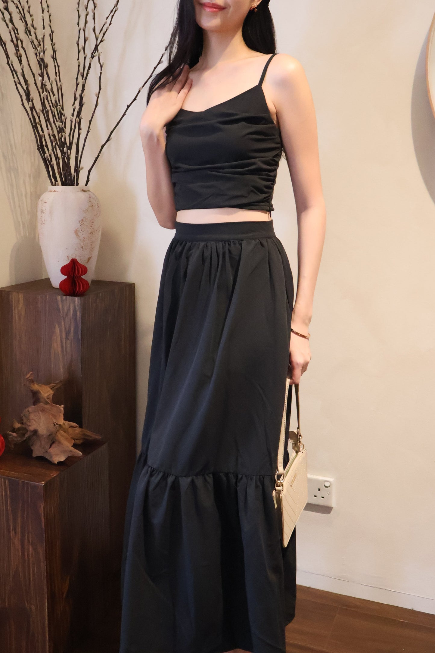 Enchanted Ruffles Midi Co-Ords Set In Black