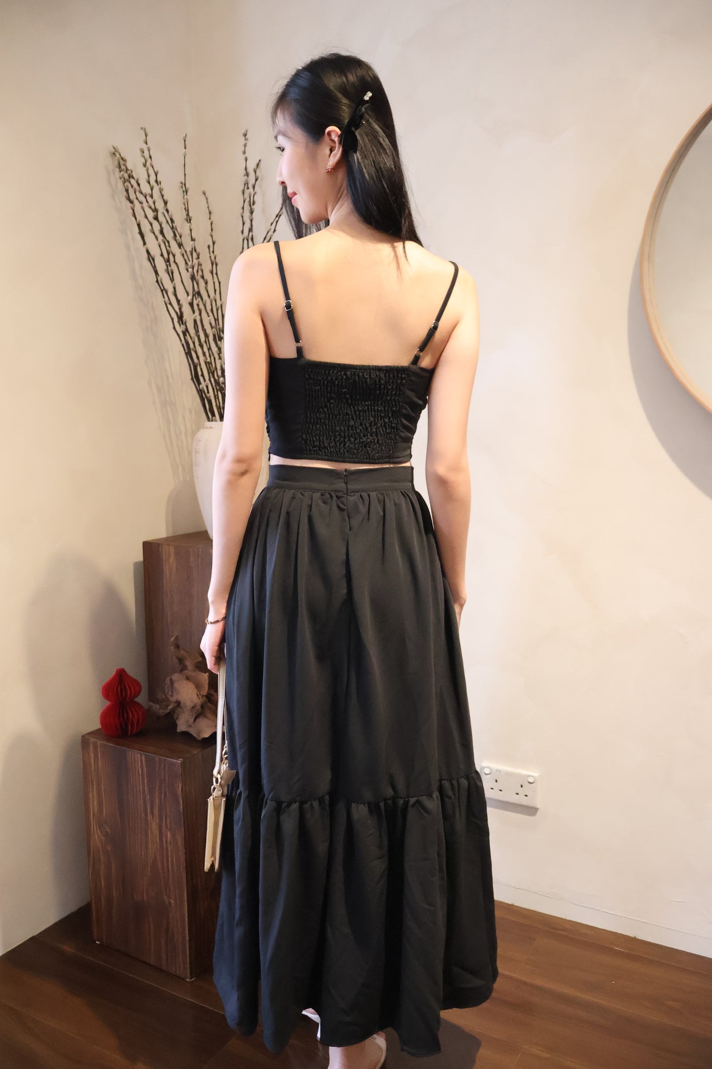 Enchanted Ruffles Midi Co-Ords Set In Black