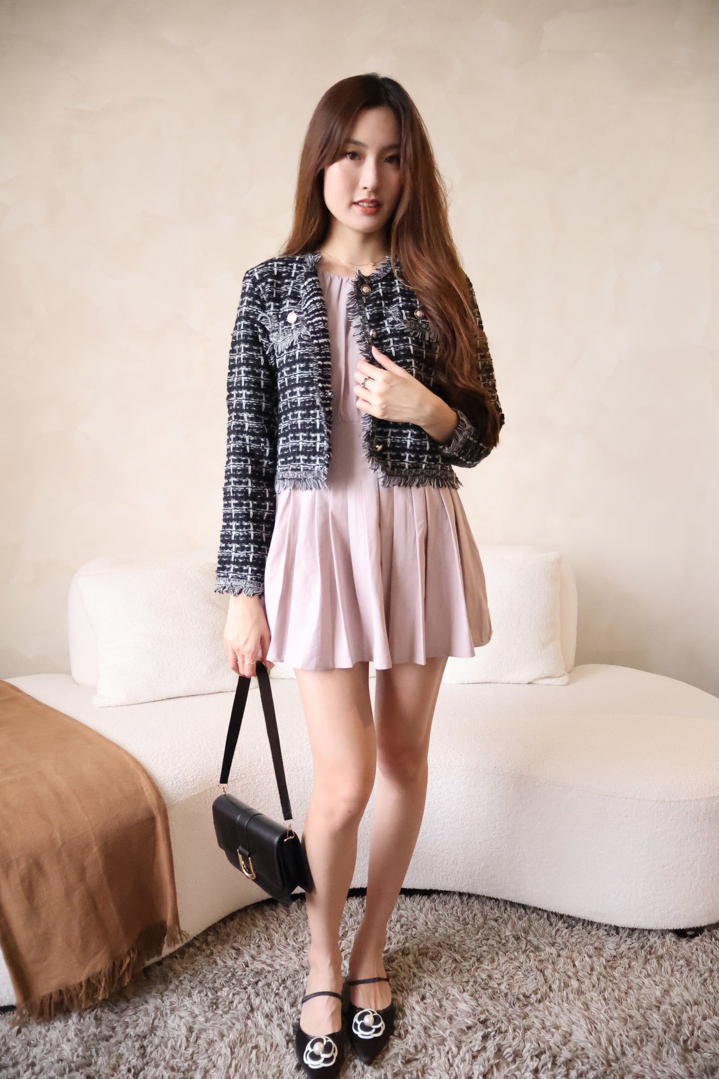 Heather Knitted Button Cardigan In Black