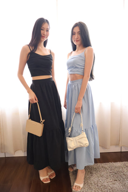 Enchanted Ruffles Midi Co-Ords Set In Black