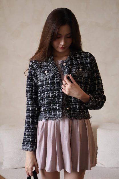 Heather Knitted Button Cardigan In Black