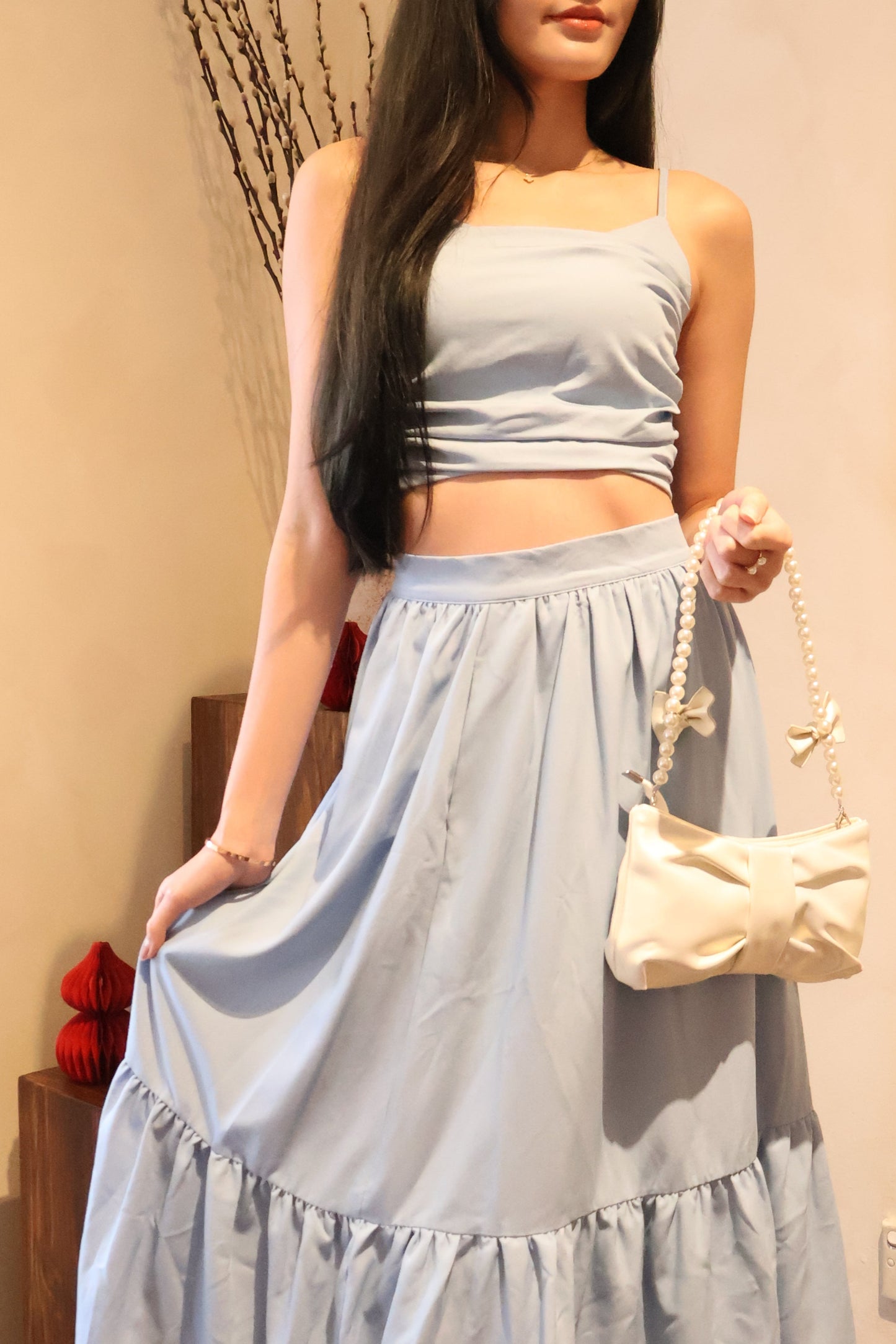 Enchanted Ruffles Midi Co-Ords Set In Blue