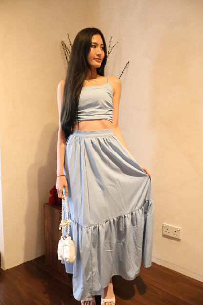 Enchanted Ruffles Midi Co-Ords Set In Blue