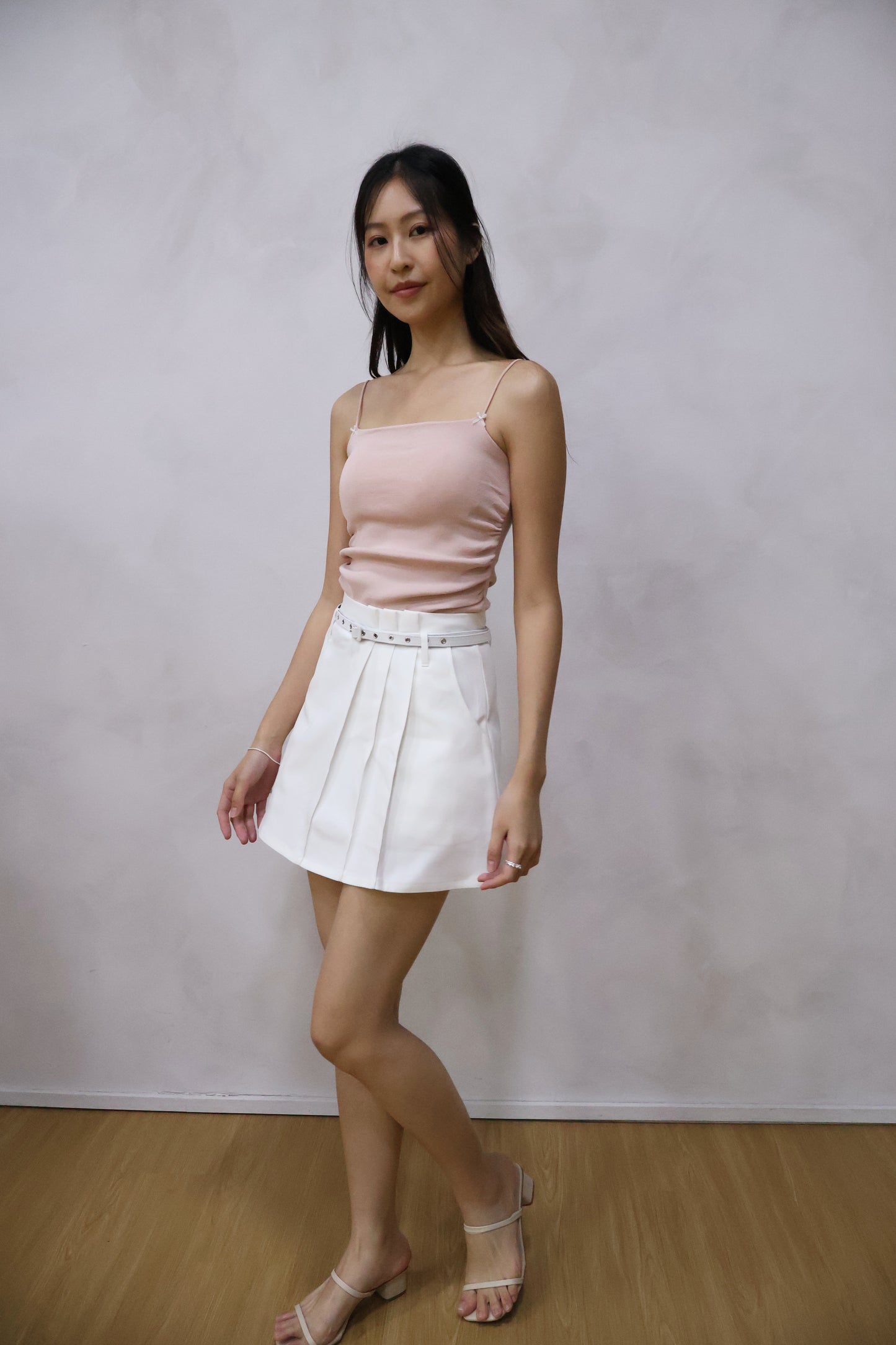 Brea Soft Knit Padded Ribbon Camisole In Blush