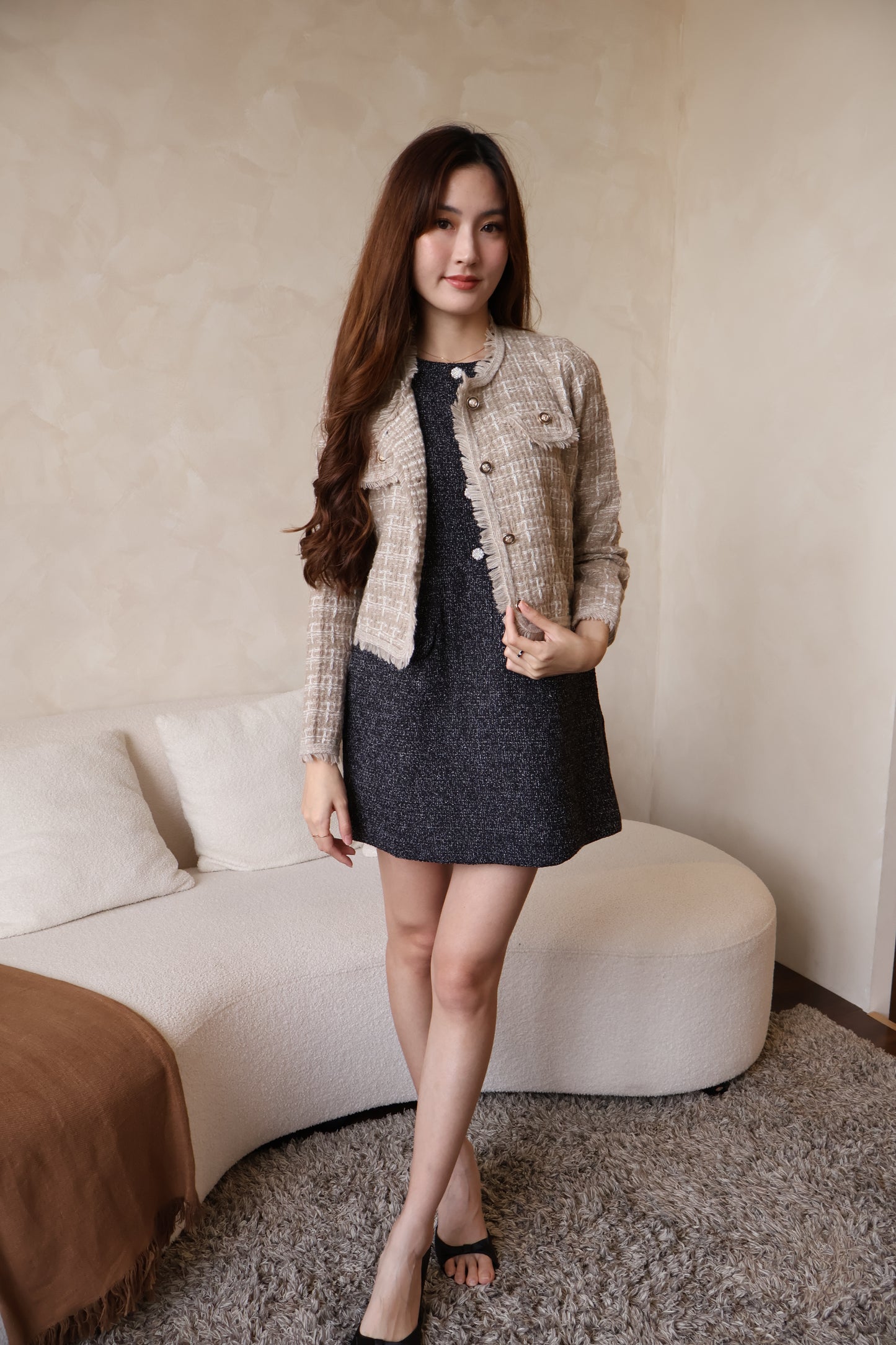 Heather Knitted Button Cardigan In Taupe