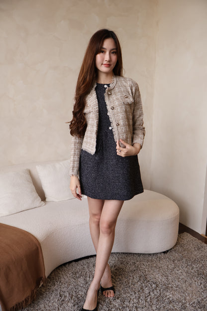 Heather Knitted Button Cardigan In Taupe