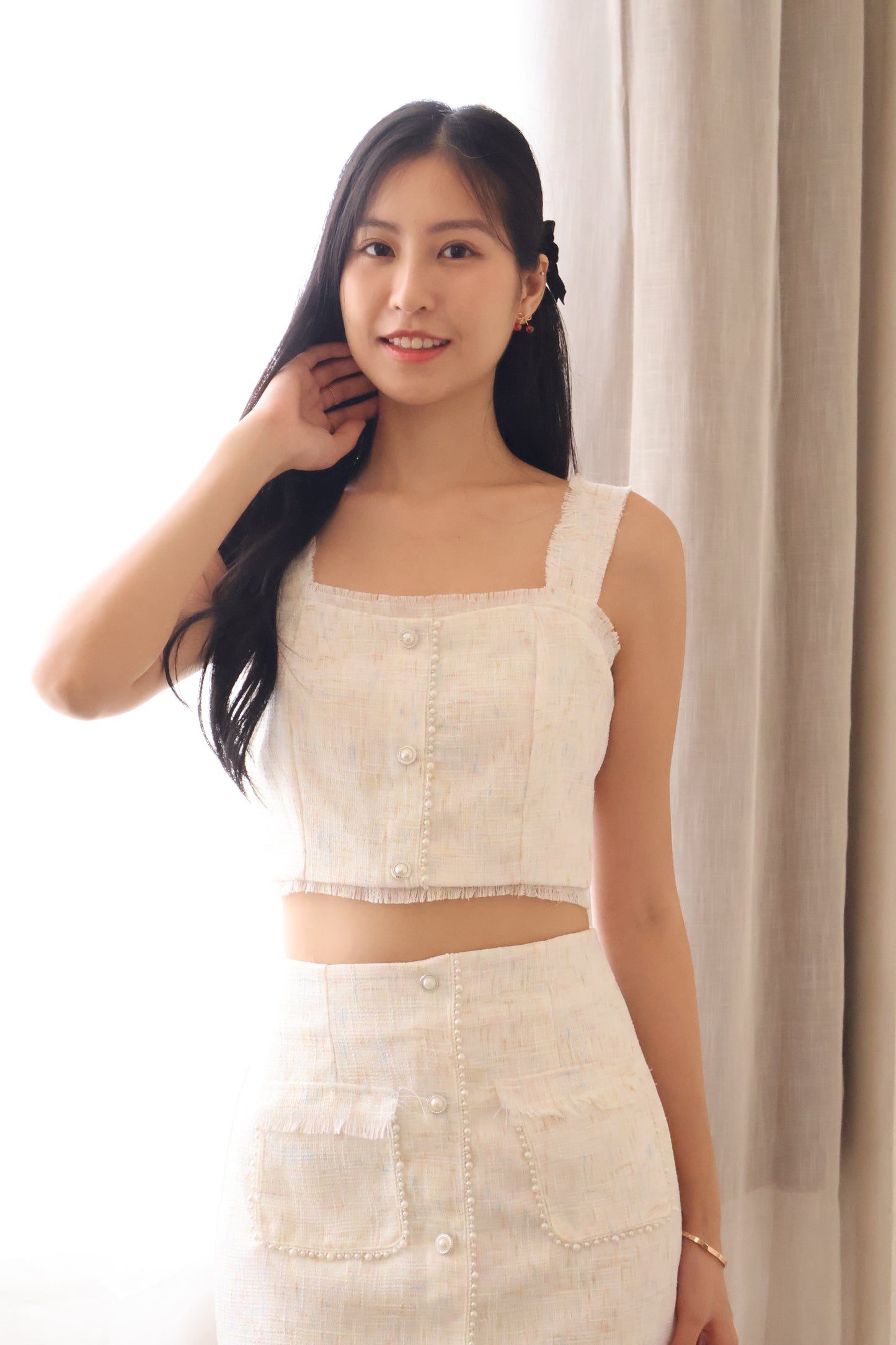 Kiera Button Co-Ords Set In White Paddlepop