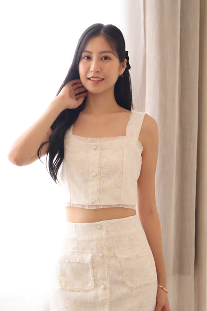 Kiera Button Co-Ords Set In White Paddlepop