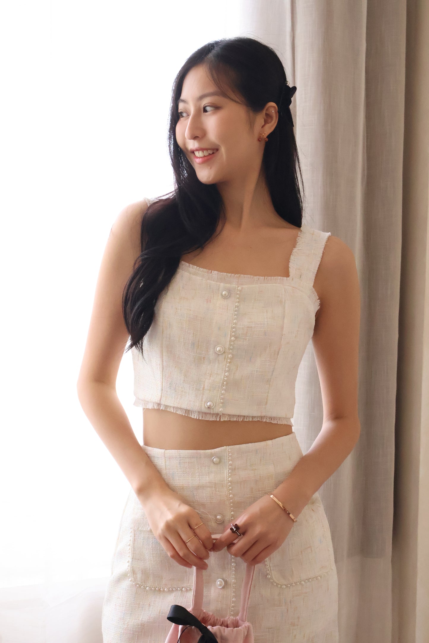 Kiera Button Co-Ords Set In White Paddlepop