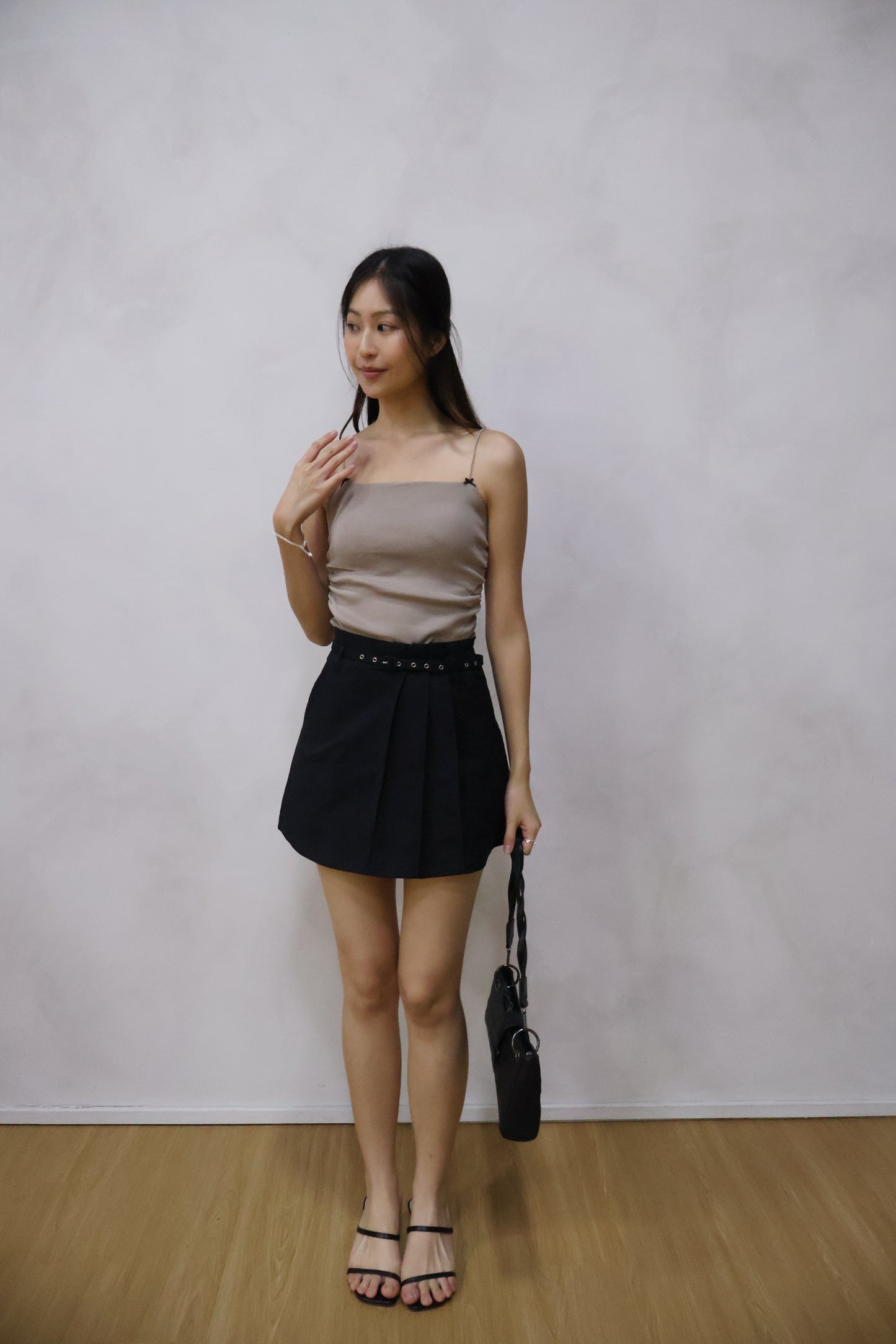 Brea Soft Knit Padded Ribbon Camisole In Taupe