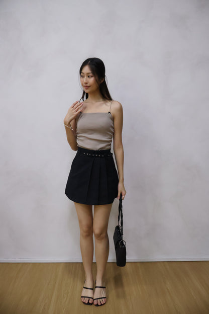 Brea Soft Knit Padded Ribbon Camisole In Taupe