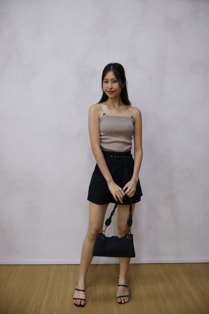 Brea Soft Knit Padded Ribbon Camisole In Taupe