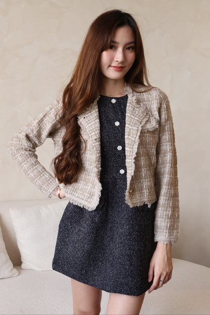 Heather Knitted Button Cardigan In Taupe