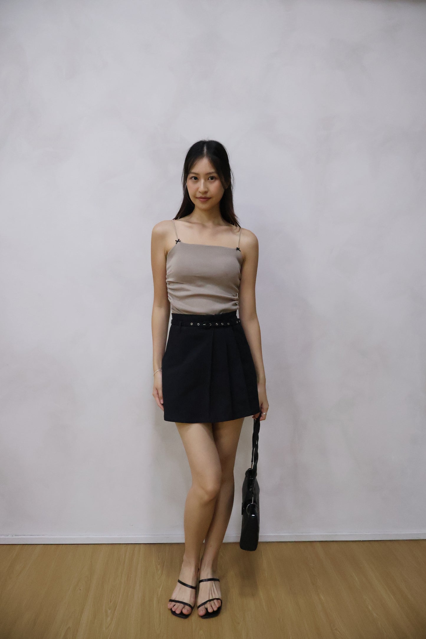 Brea Soft Knit Padded Ribbon Camisole In Taupe