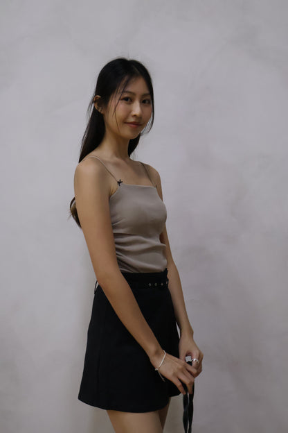 Brea Soft Knit Padded Ribbon Camisole In Taupe