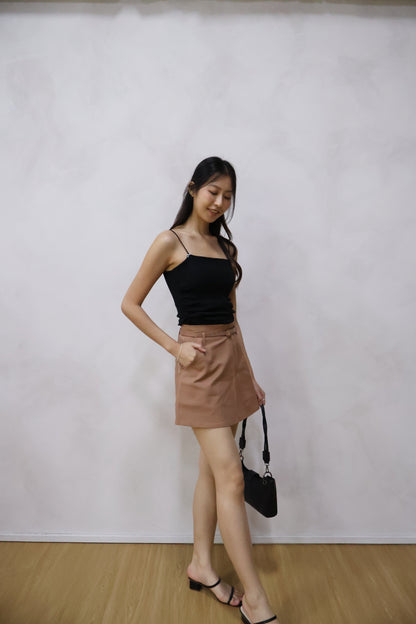 Skylar Pleated Belted Skorts In Brown