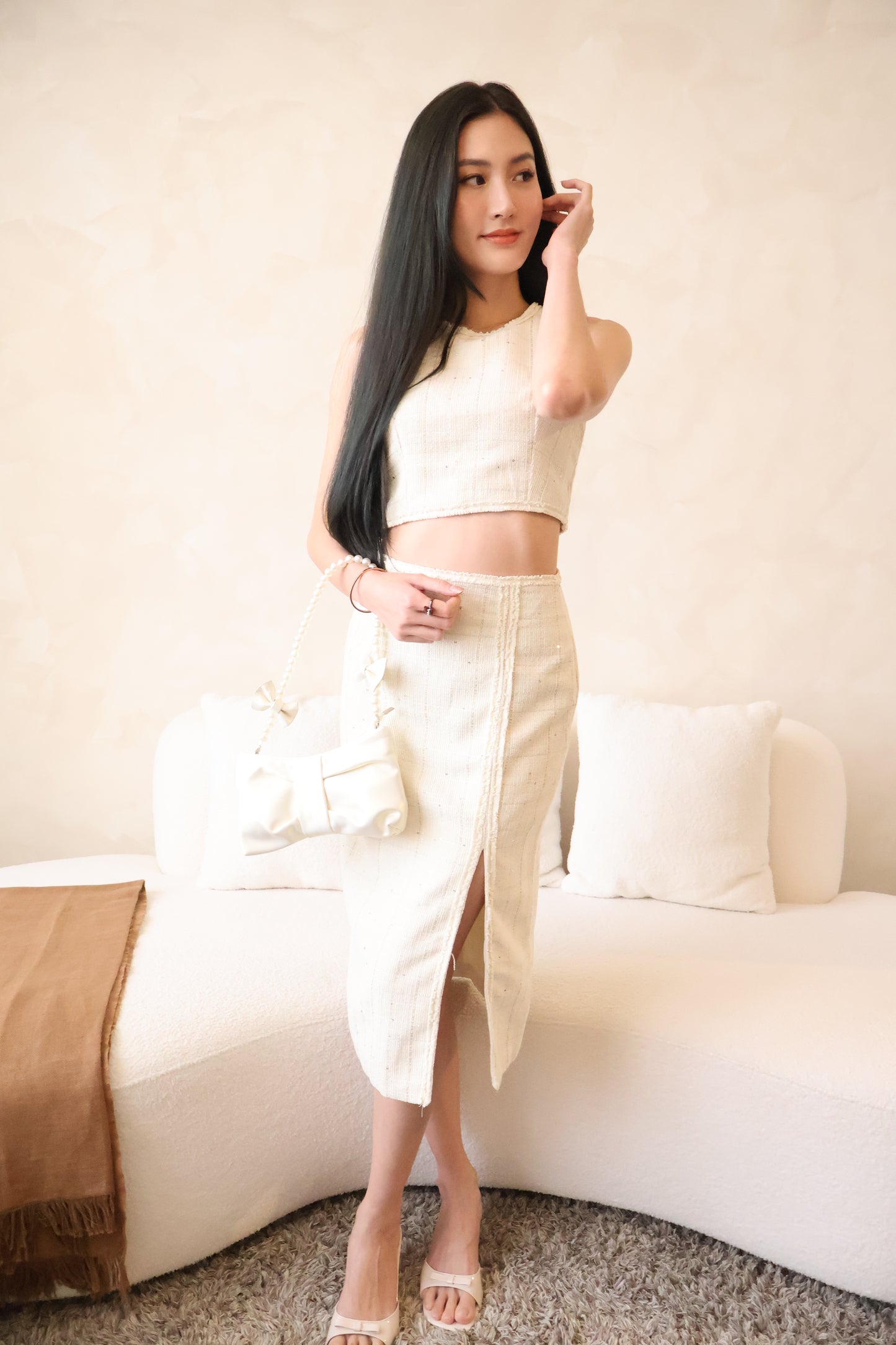 Valentine Tweed Co-Ords Set In White