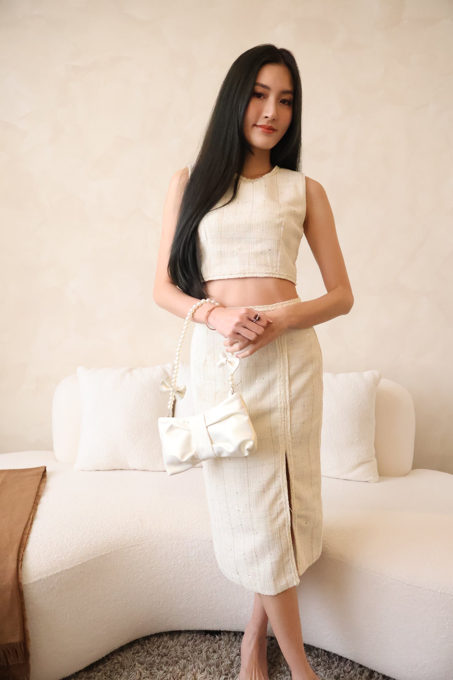 Valentine Tweed Co-Ords Set In White