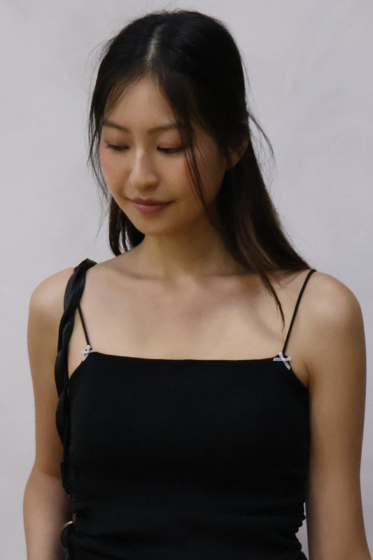 Brea Soft Knit Padded Ribbon Camisole In Black