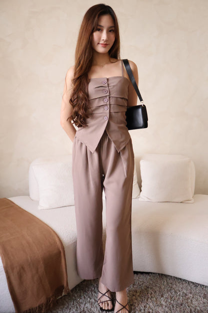 Pris Lounge Style Spag Co-Ords Set In Brown