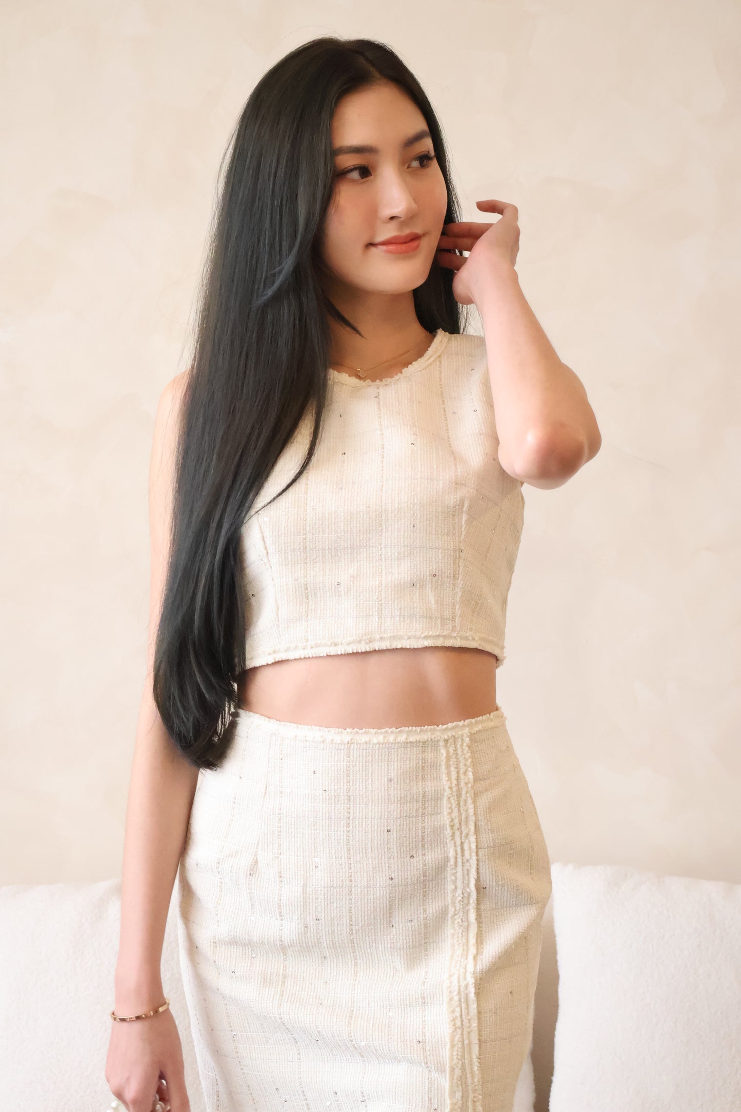 Valentine Tweed Co-Ords Set In White