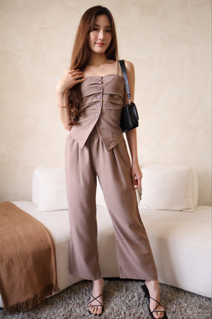 Pris Lounge Style Spag Co-Ords Set In Brown