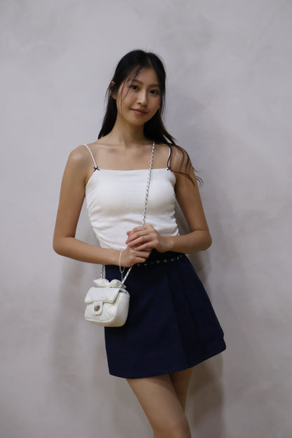 Brea Soft Knit Padded Ribbon Camisole In White