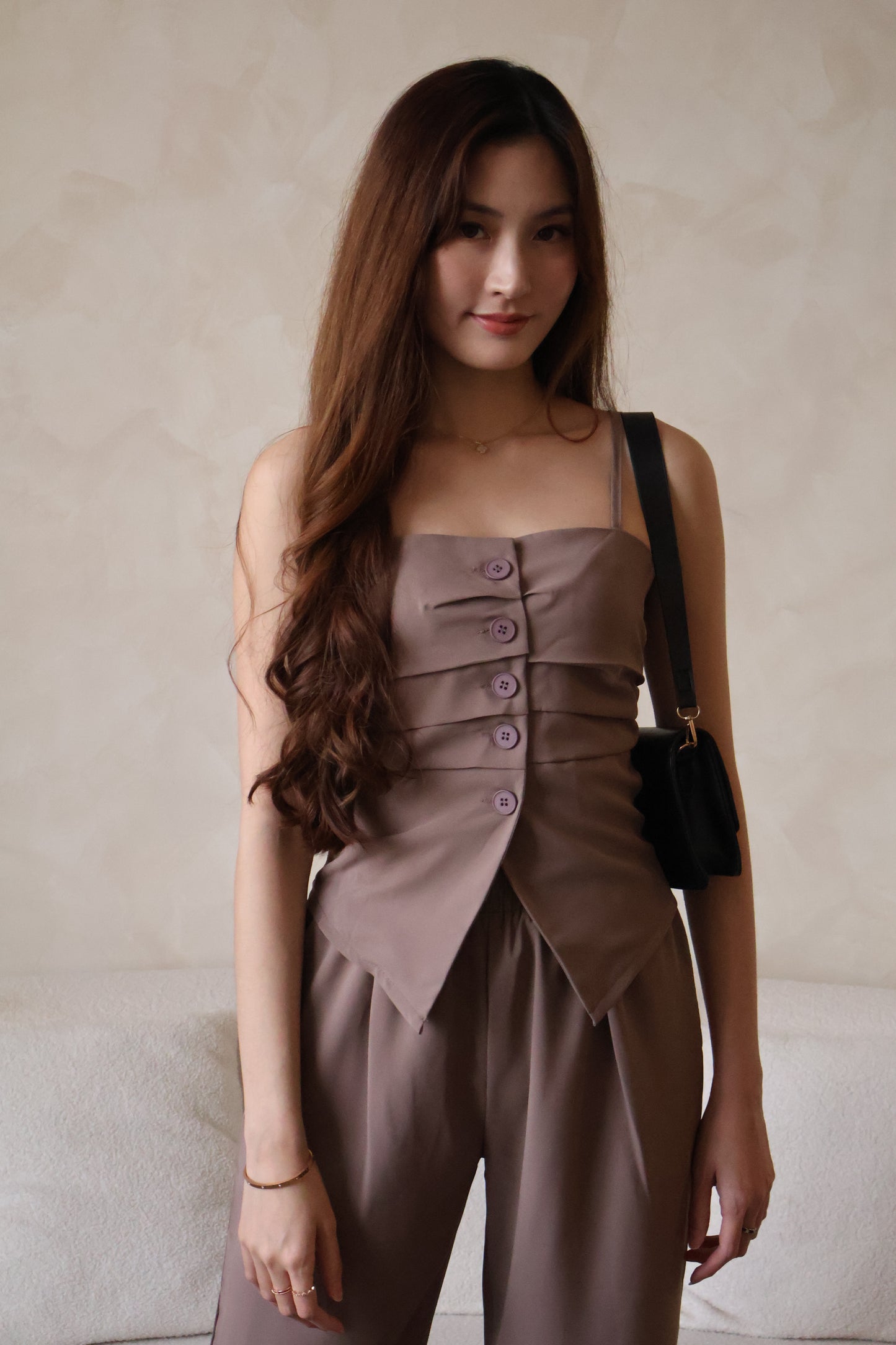 Pris Lounge Style Spag Co-Ords Set In Brown