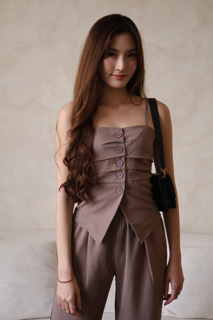 Pris Lounge Style Spag Co-Ords Set In Brown