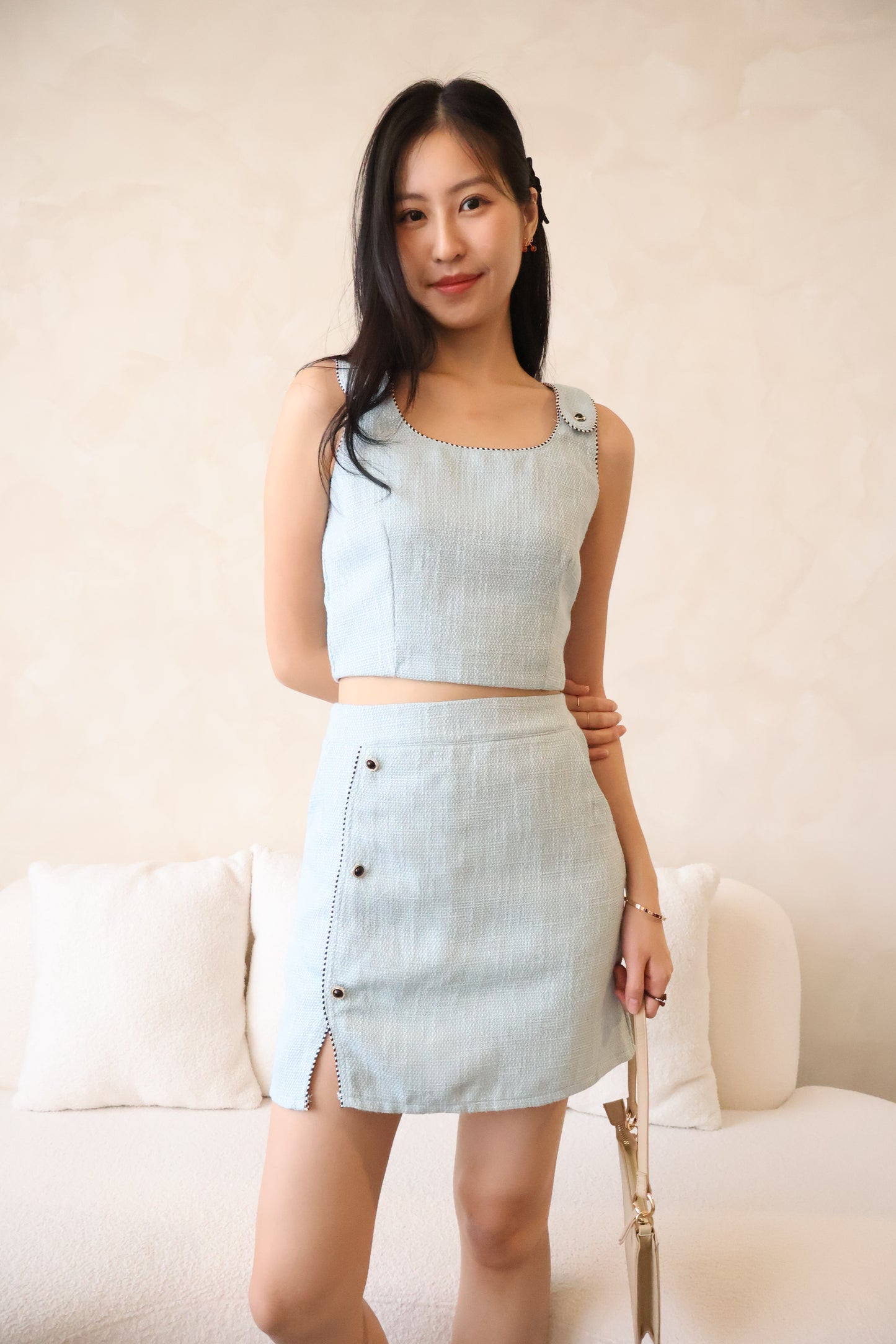 Lovestruck Tweed Co-Ords Set In Blue