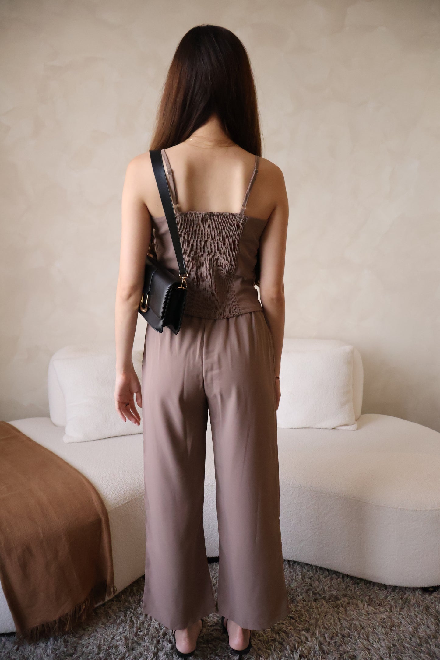 Pris Lounge Style Spag Co-Ords Set In Brown