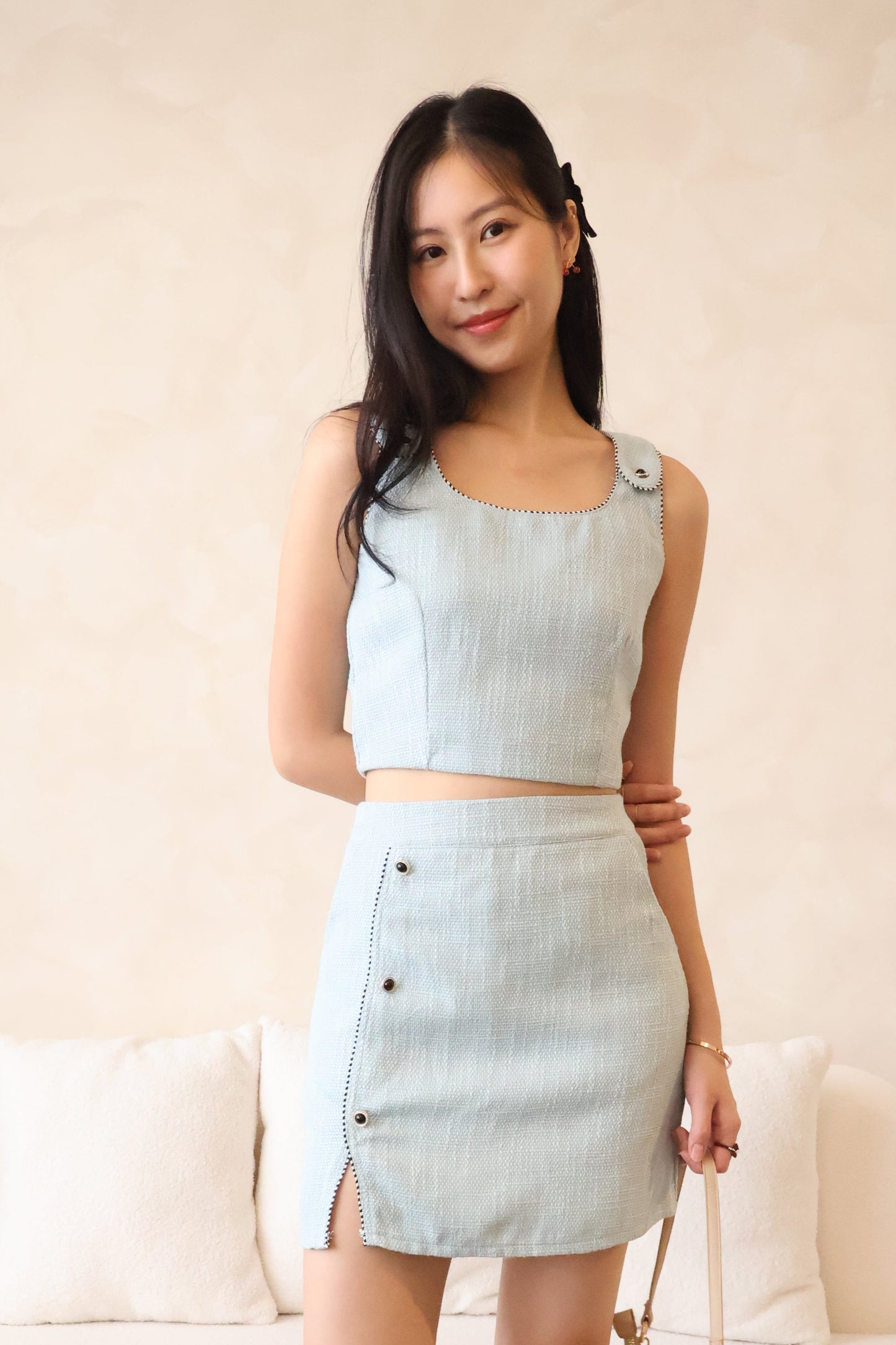 Lovestruck Tweed Co-Ords Set In Blue