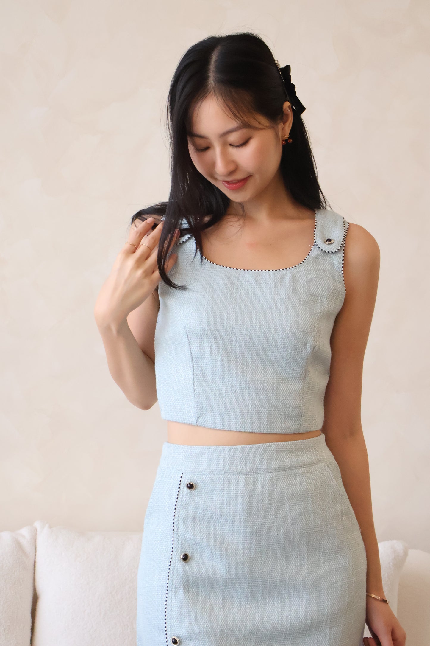 Lovestruck Tweed Co-Ords Set In Blue