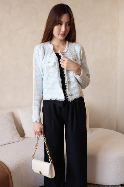 Heather Knitted Button Cardigan In Blue