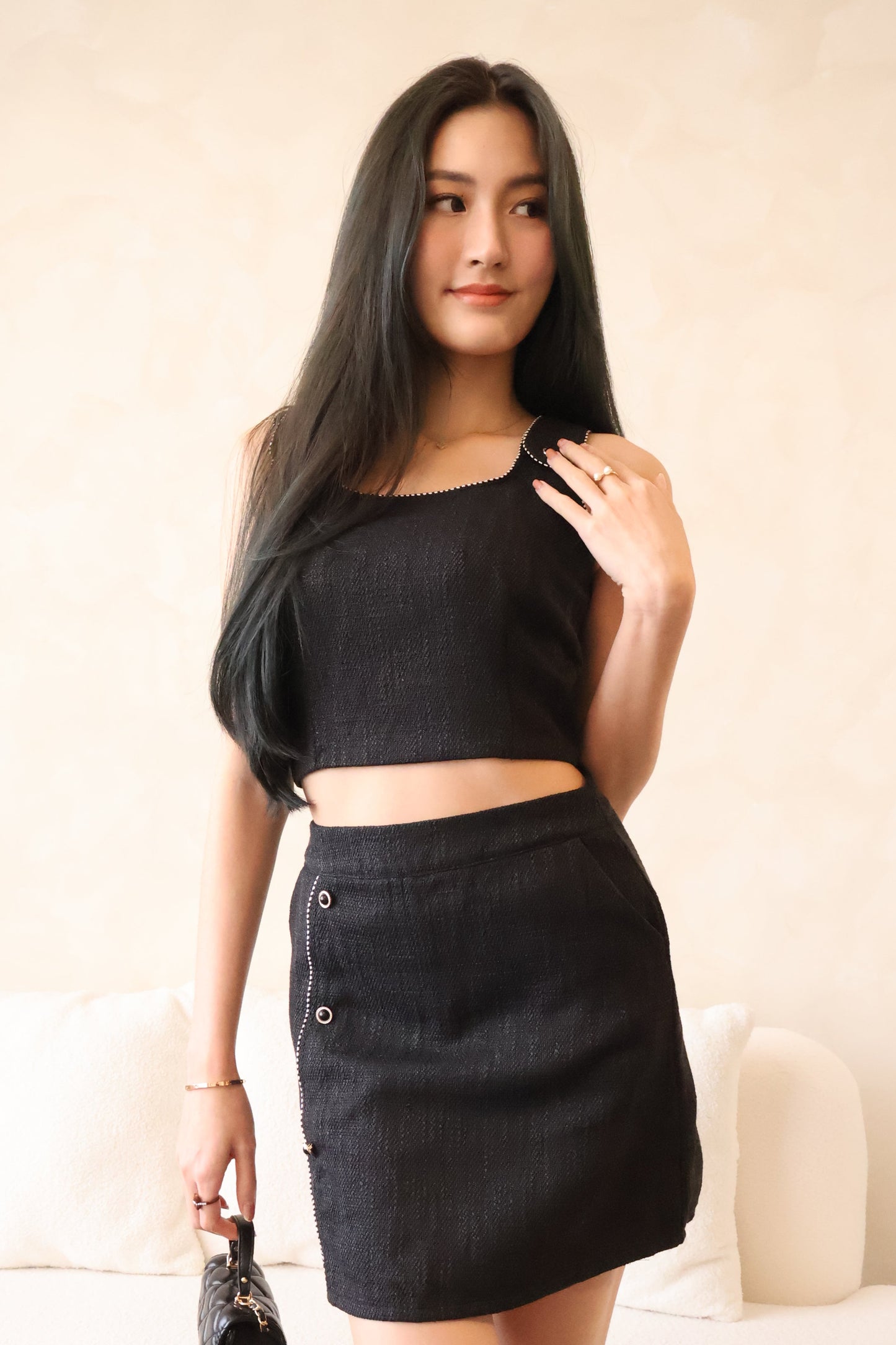 Lovestruck Tweed Co-Ords Set In Black