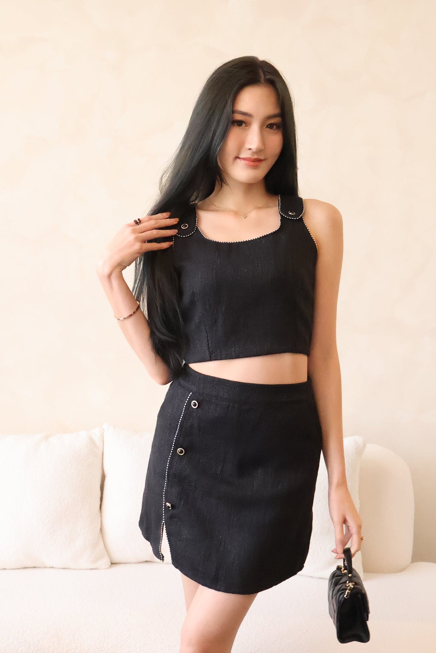 Lovestruck Tweed Co-Ords Set In Black