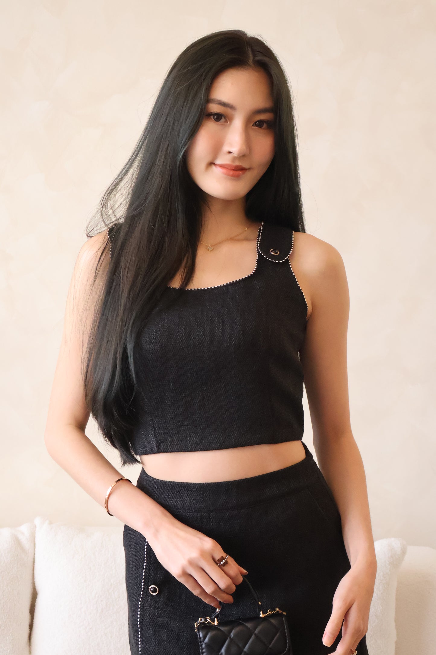 Lovestruck Tweed Co-Ords Set In Black