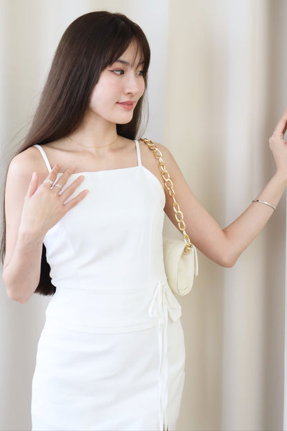 Georgia Peplum Ribbon Romper Dress In White