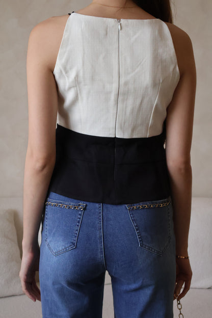 *Premium* Claudia Tweed Peplum Top In Cream (With Detachable Camellia Pin)