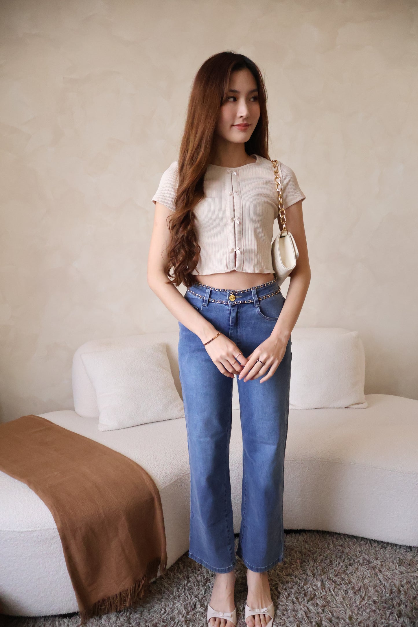 *Premium* Beryl Chain Jeans In Mid Wash