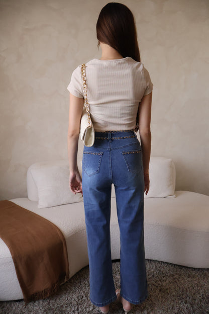 *Premium* Beryl Chain Jeans In Mid Wash