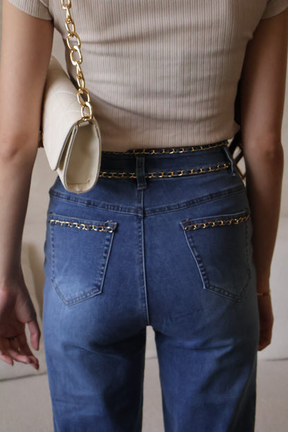 *Premium* Beryl Chain Jeans In Mid Wash