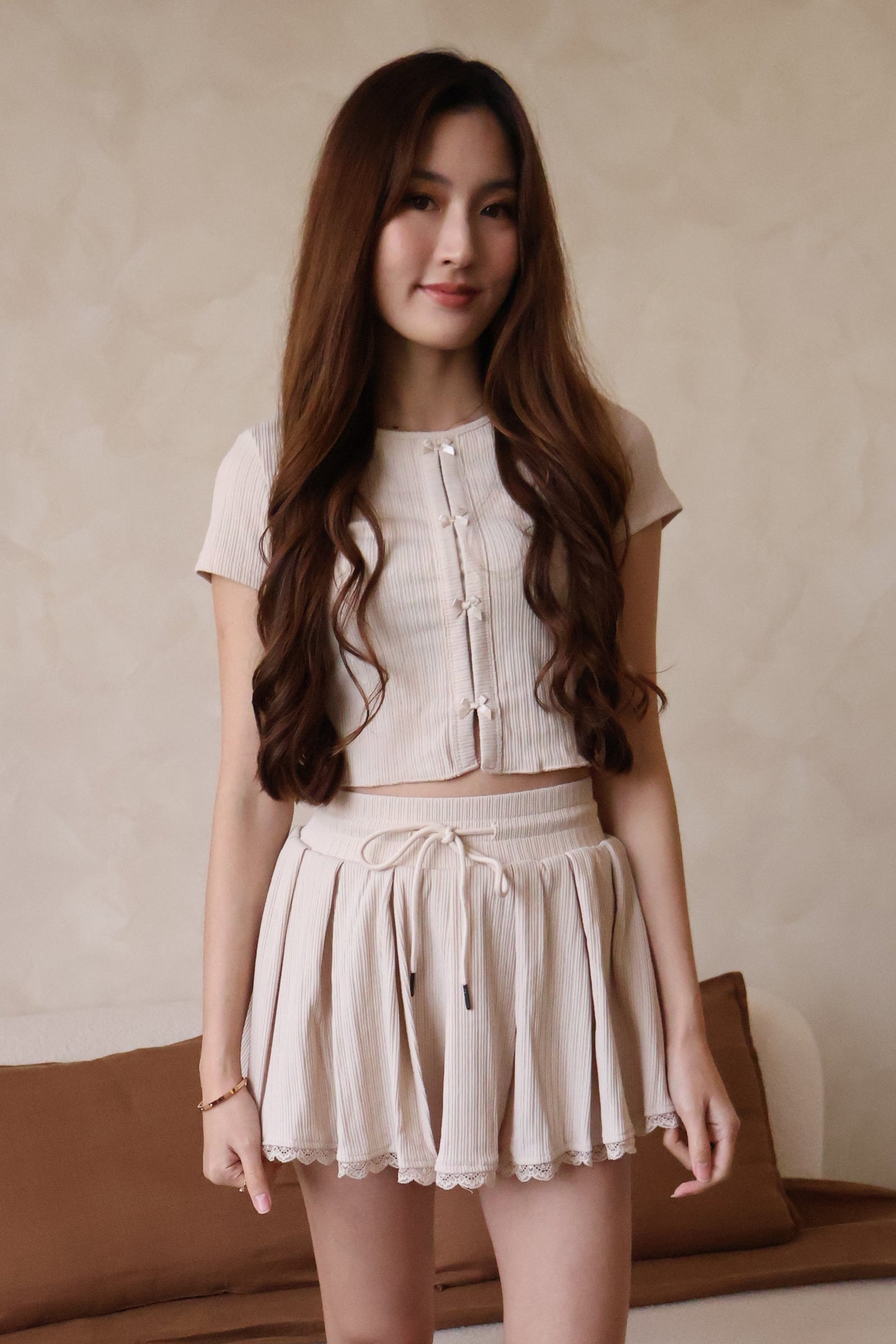 Arie Ribbon Co-Ords Set In Cream