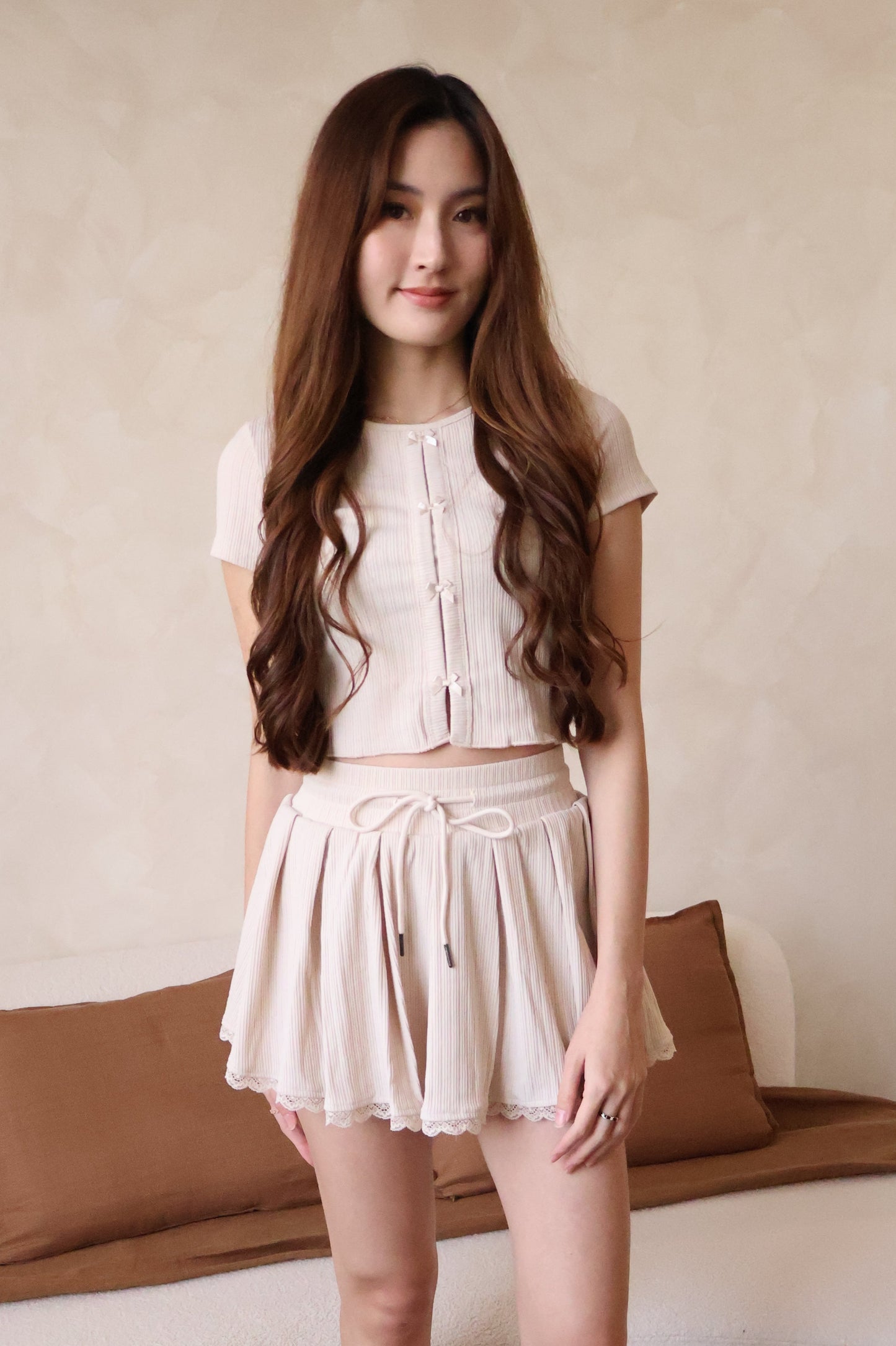 Arie Ribbon Co-Ords Set In Cream