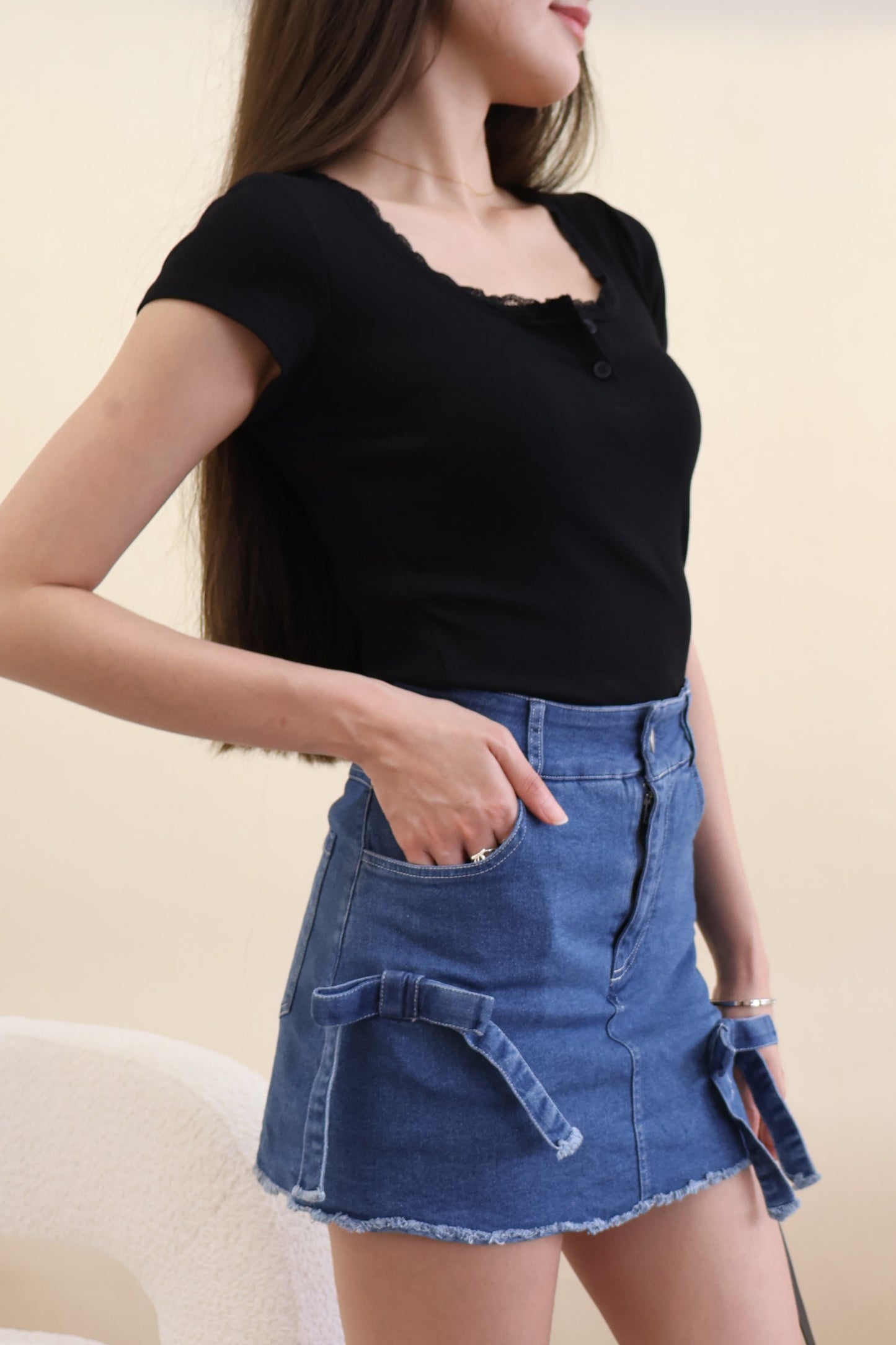 Tracey Ribbon Denim Skorts