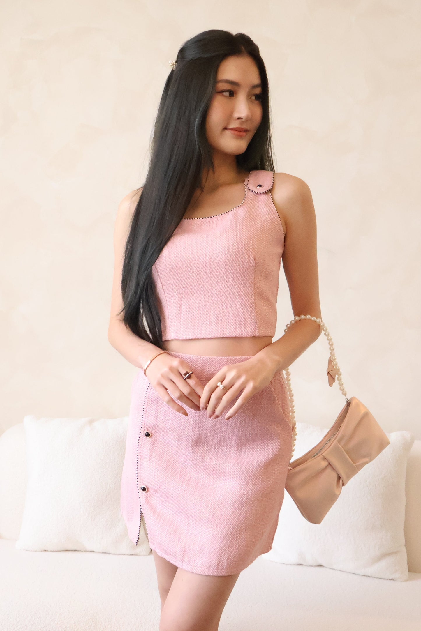 Lovestruck Tweed Co-Ords Set In Pink